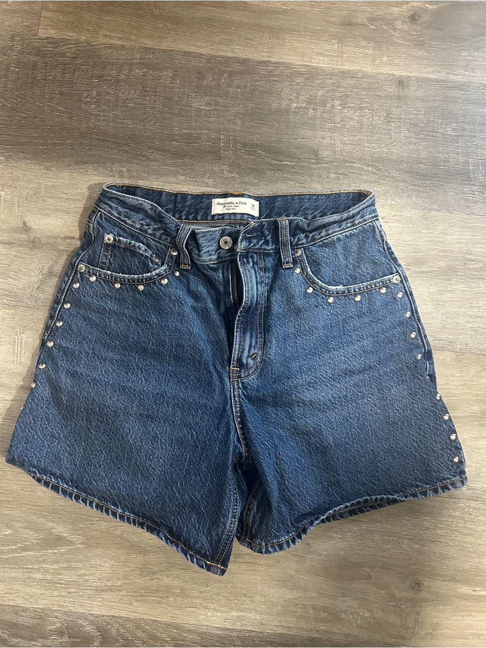 Abercrombie & Fitch Dark Blue Denim Shorts with Silver Studs